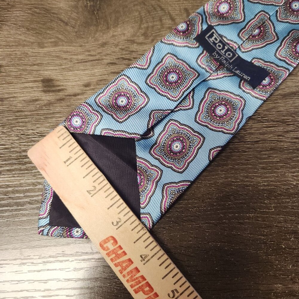 Vintage Ralph Lauren Tie Old Money Foulard Blue Pink Paisley Preppy Dapper Sharp - Picture 5 of 8